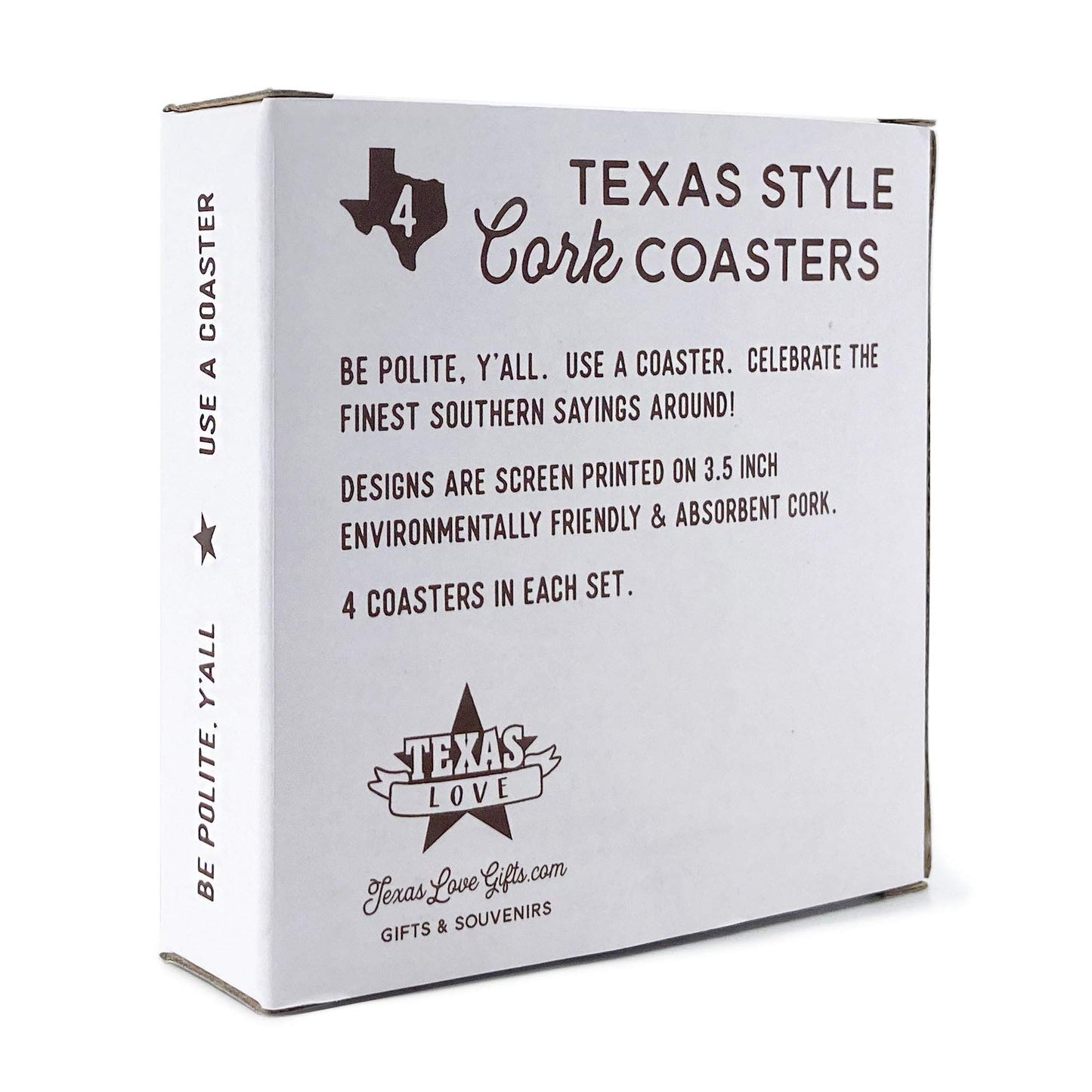 Texas Coaster Set Cork 3.5 Inch Coasters - 4 Texas Coasters Texas Gift