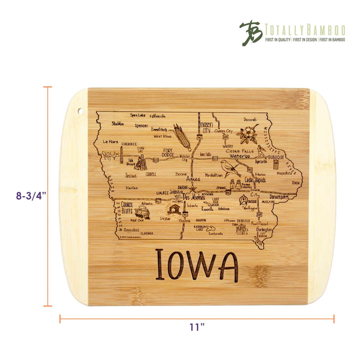 Totally Bamboo A Slice of Life Texas State Serving and Cutting Board, 11" x 8.75"