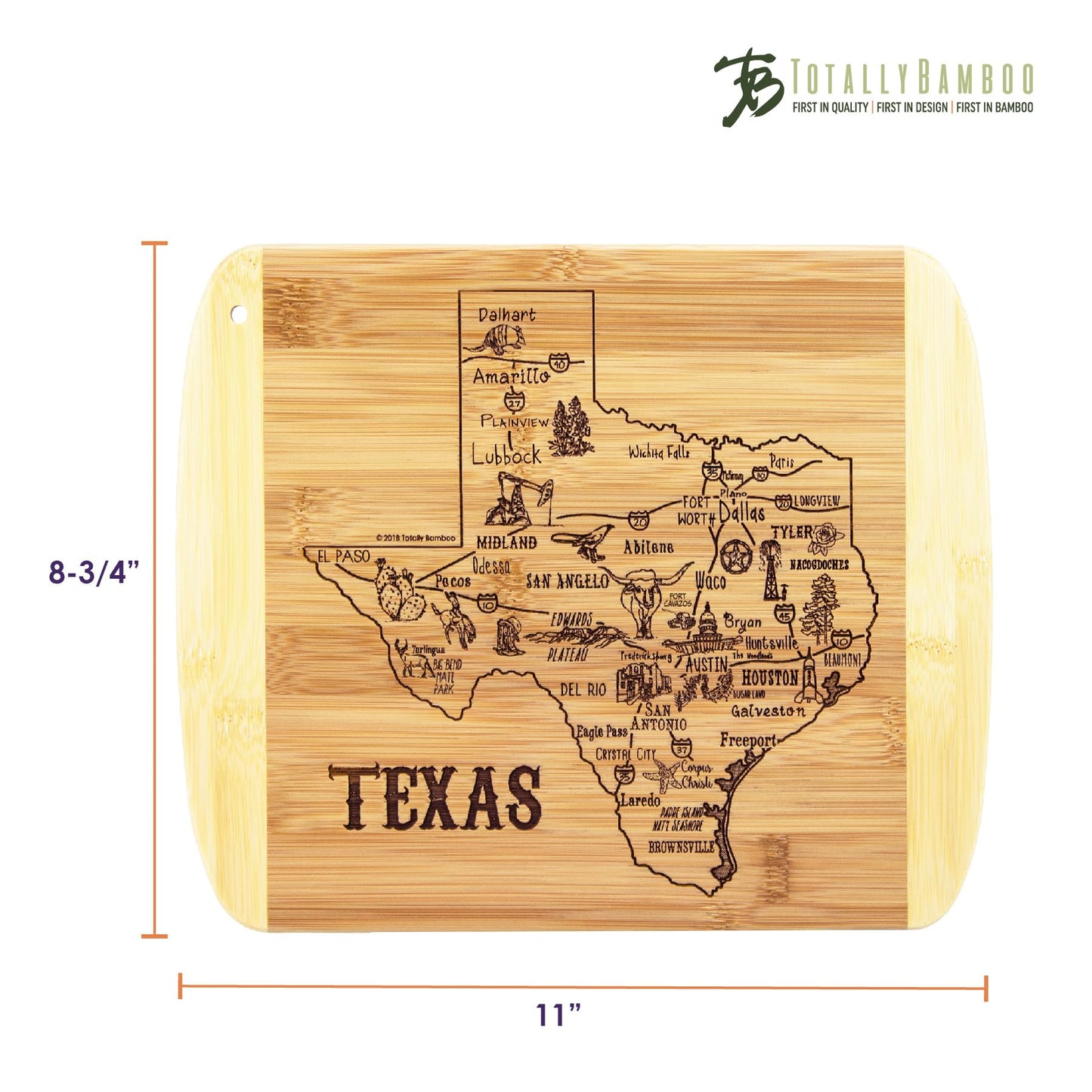 Totally Bamboo A Slice of Life Texas State Serving and Cutting Board, 11" x 8.75"