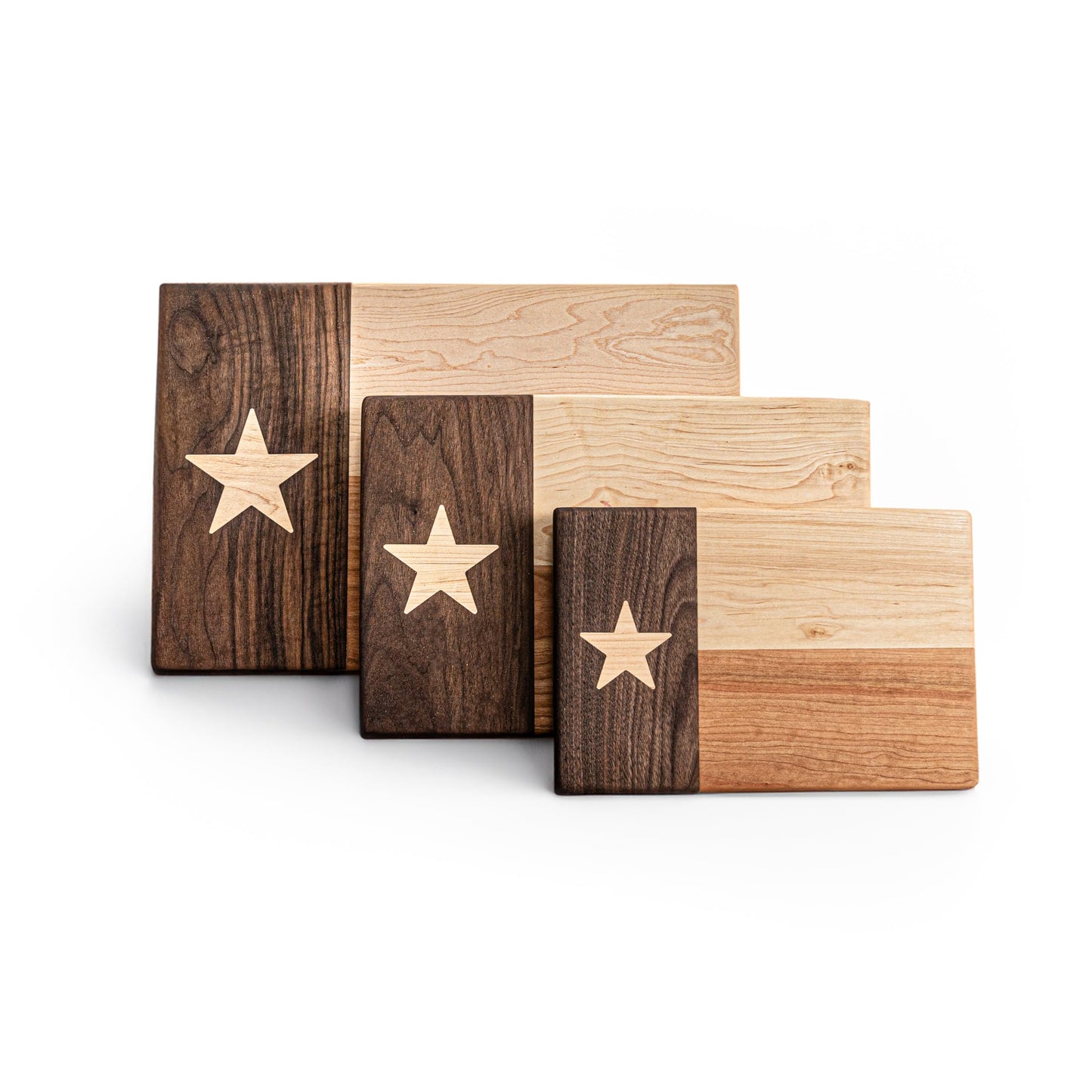 Texas Cutting Board - 100% Made in USA Hardwood Texas Flag Tray/Serving Board - Texas Decor for Home & Kitchen - Texas Charcuterie Board - Maple, Cherry, Walnut Combo (Compact Size - 12 x 8 x .875in)