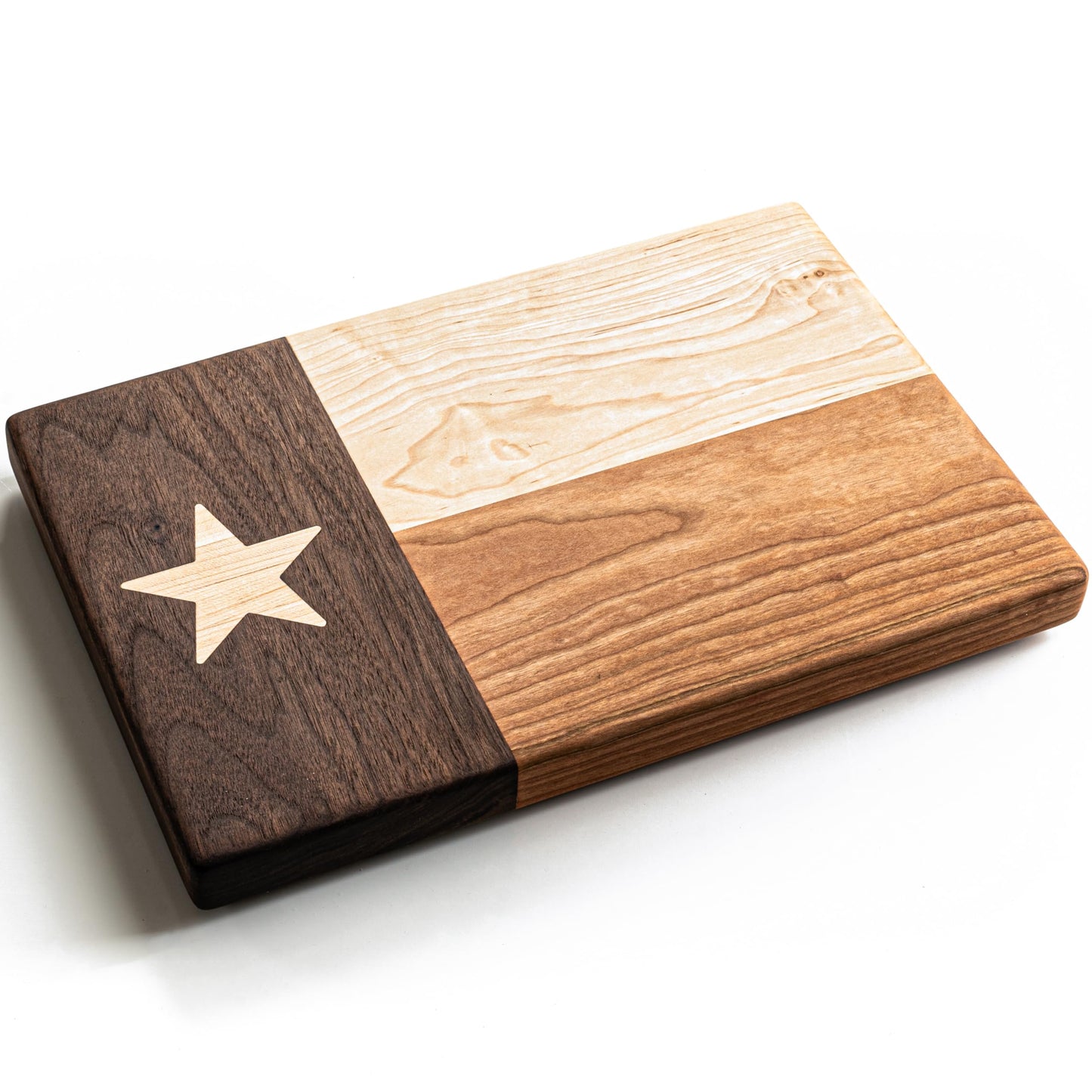 Texas Cutting Board - 100% Made in USA Hardwood Texas Flag Tray/Serving Board - Texas Decor for Home & Kitchen - Texas Charcuterie Board - Maple, Cherry, Walnut Combo (Compact Size - 12 x 8 x .875in)