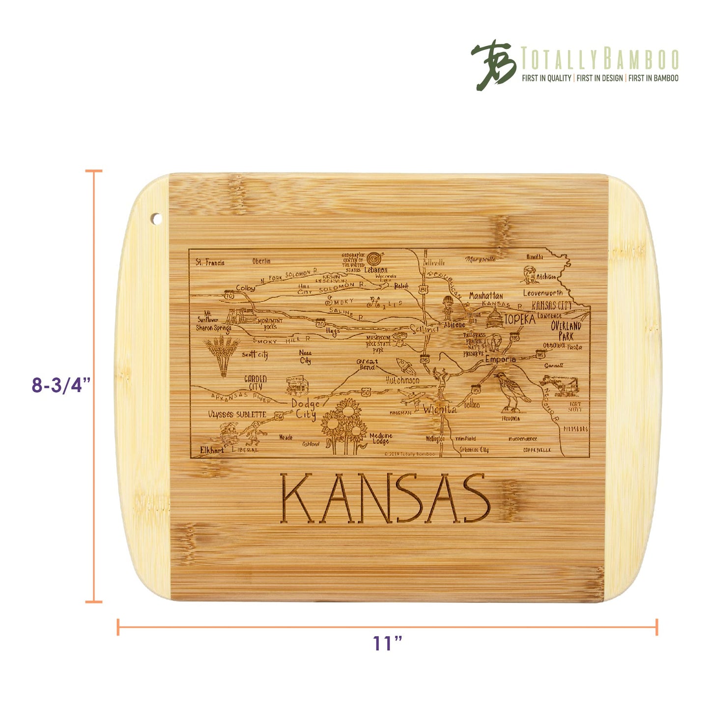 Totally Bamboo A Slice of Life Texas State Serving and Cutting Board, 11" x 8.75"