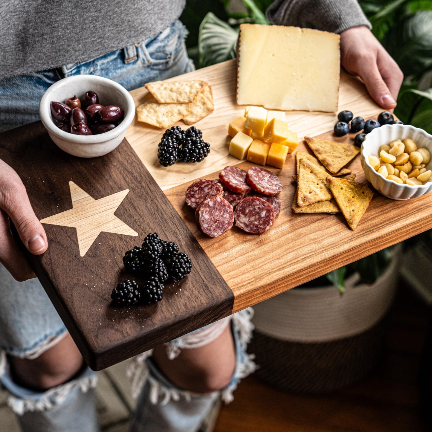 Texas Cutting Board - 100% Made in USA Hardwood Texas Flag Tray/Serving Board - Texas Decor for Home & Kitchen - Texas Charcuterie Board - Maple, Cherry, Walnut Combo (Compact Size - 12 x 8 x .875in)