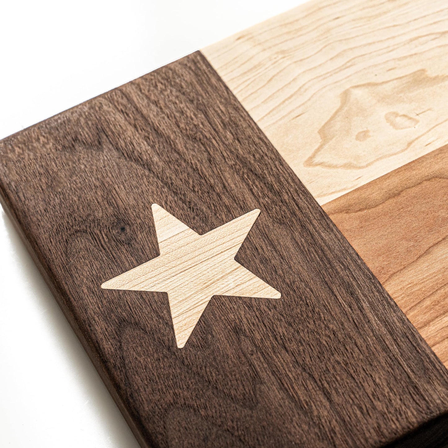 Texas Cutting Board - 100% Made in USA Hardwood Texas Flag Tray/Serving Board - Texas Decor for Home & Kitchen - Texas Charcuterie Board - Maple, Cherry, Walnut Combo (Compact Size - 12 x 8 x .875in)