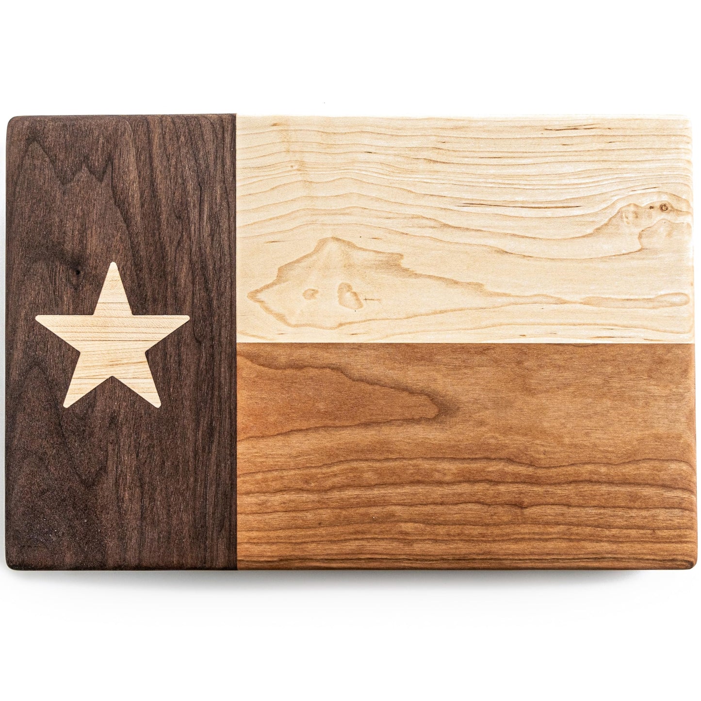 Texas Cutting Board - 100% Made in USA Hardwood Texas Flag Tray/Serving Board - Texas Decor for Home & Kitchen - Texas Charcuterie Board - Maple, Cherry, Walnut Combo (Compact Size - 12 x 8 x .875in)