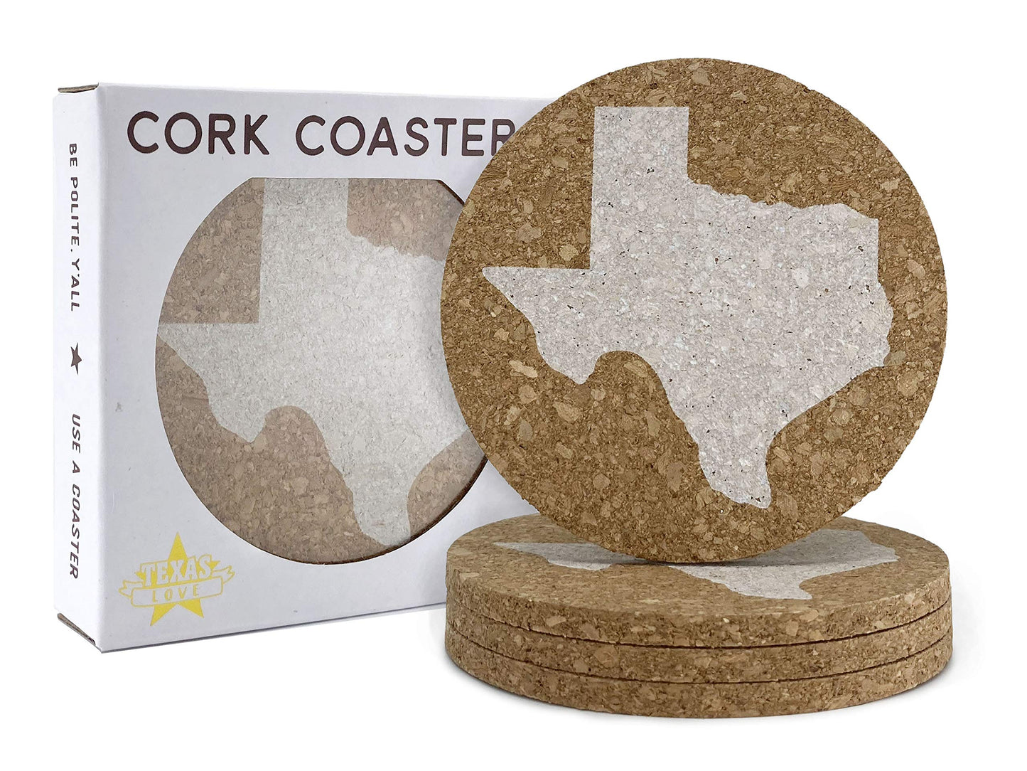 Texas Coaster Set Cork 3.5 Inch Coasters - 4 Texas Coasters Texas Gift